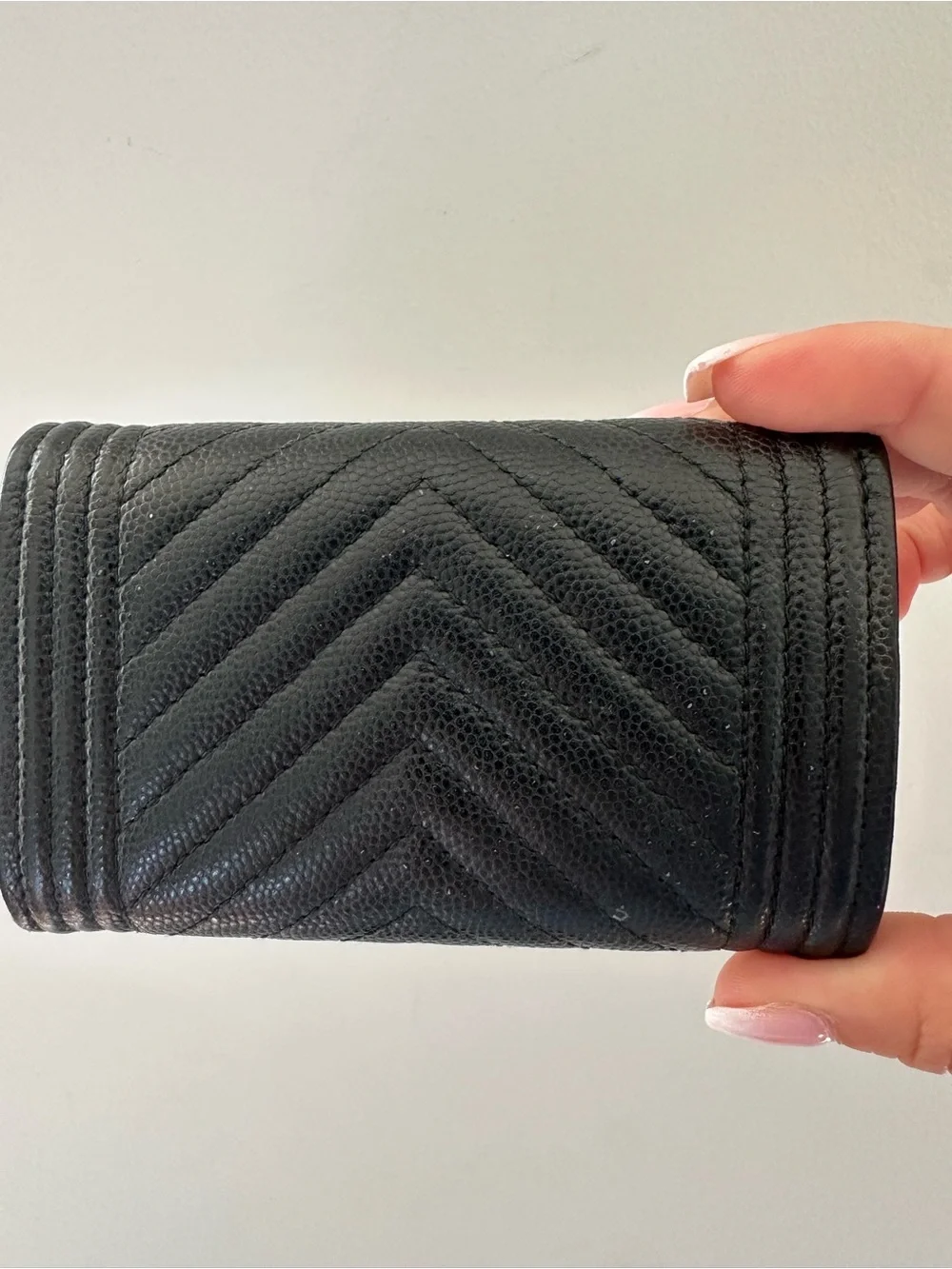 Chanel Black Caviar Chevron Compact Wallet